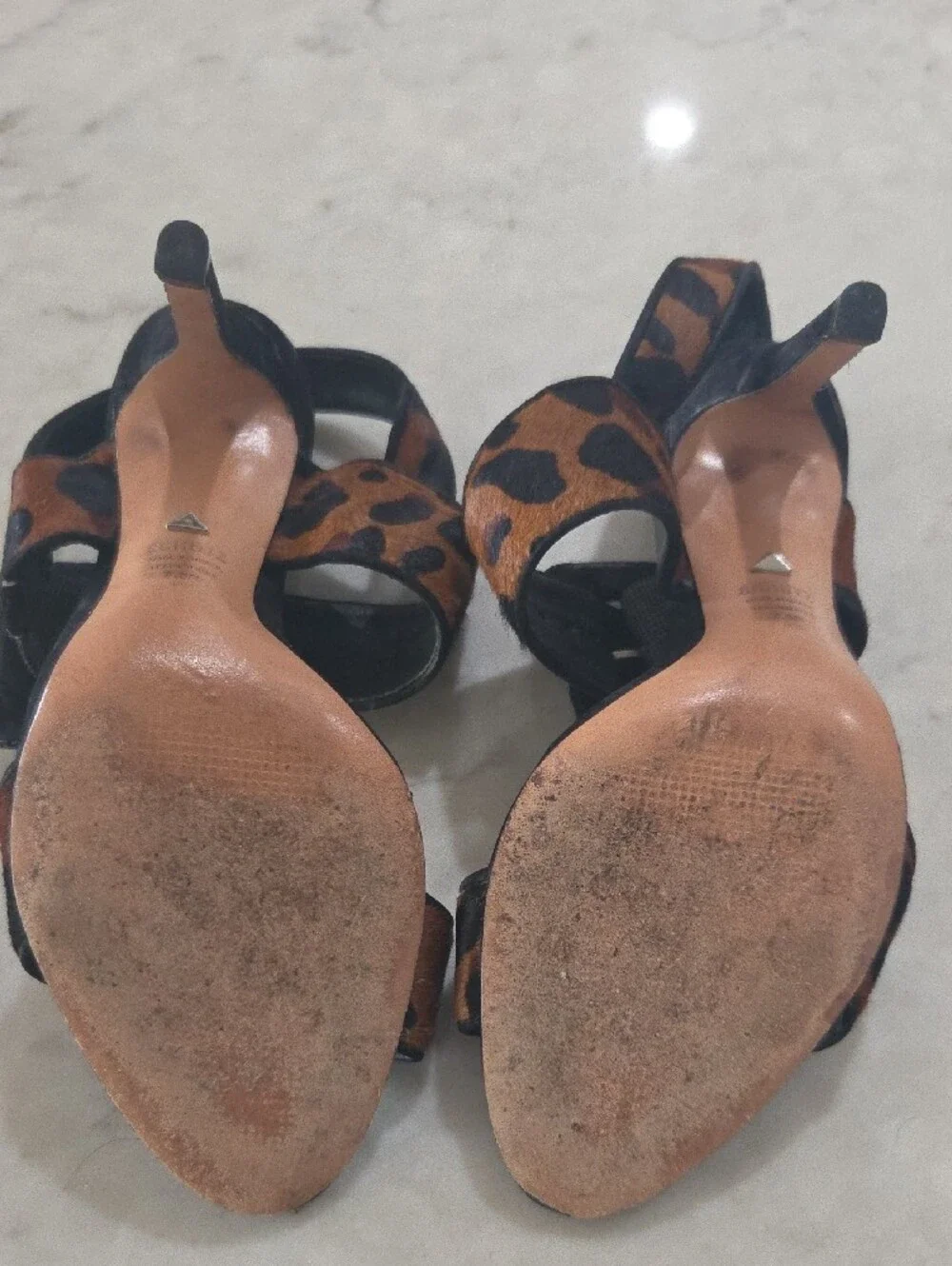 SCHUTZ Leopard Print Strappy Heels in Brown and Black